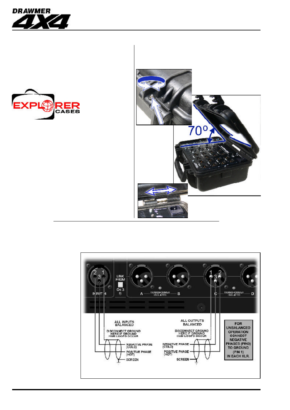 Installation audio connections, Xlr wiring | Drawmer 4X4 KickBox Portable User Manual | Page 4 / 11