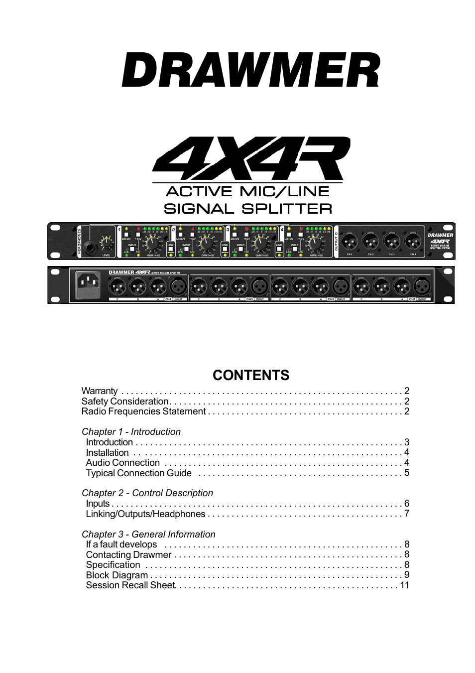 Drawmer Active Splitter 4X4R Rackmount Active Splitter User Manual | 11 pages