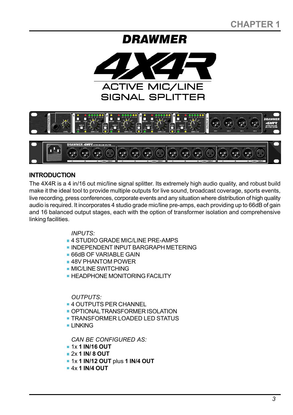 Drawmer | Drawmer Active Splitter 4X4R Rackmount Active Splitter User Manual | Page 3 / 11