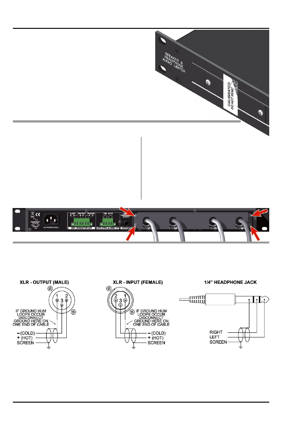 Audio connections, Security plate & label, Tamper-proof bracket | Drawmer SL22 Sound Level Limiter User Manual | Page 6 / 13