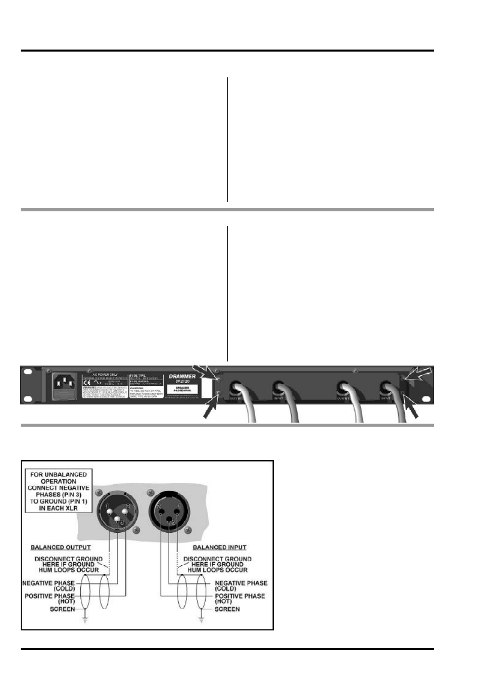 Installation audio connections, Xlr wiring, Tamper-proof bracket | Drawmer SP2120 Speaker Protector User Manual | Page 4 / 9