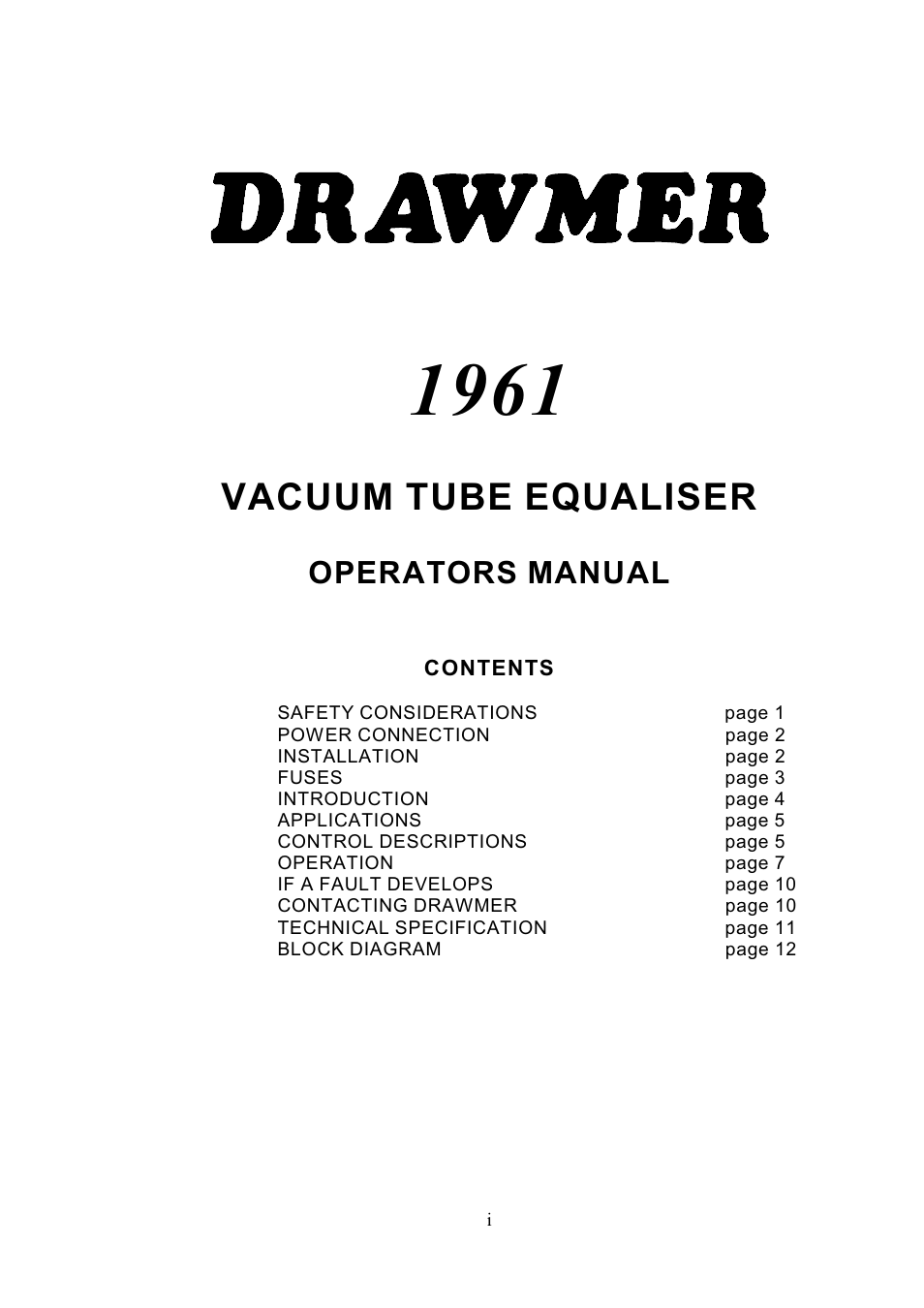 Drawmer 1961 Vacuum Tube Equaliser User Manual | 14 pages