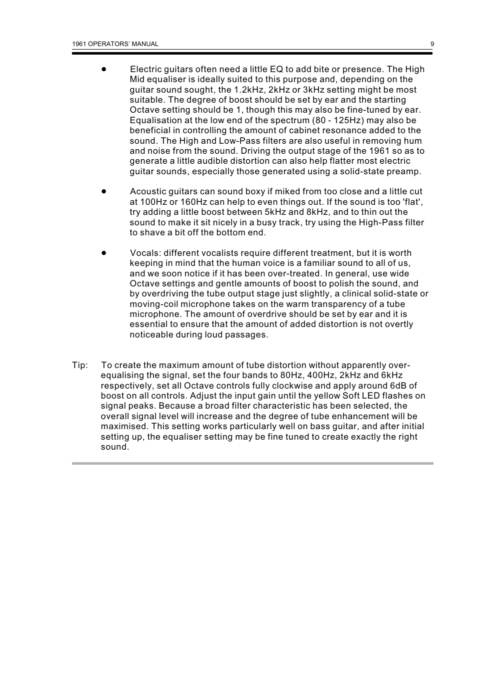 Drawmer 1961 Vacuum Tube Equaliser User Manual | Page 11 / 14