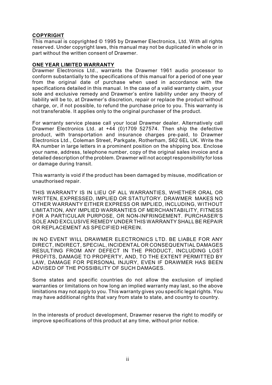 Drawmer 1961 Vacuum Tube Equaliser User Manual | Page 2 / 14