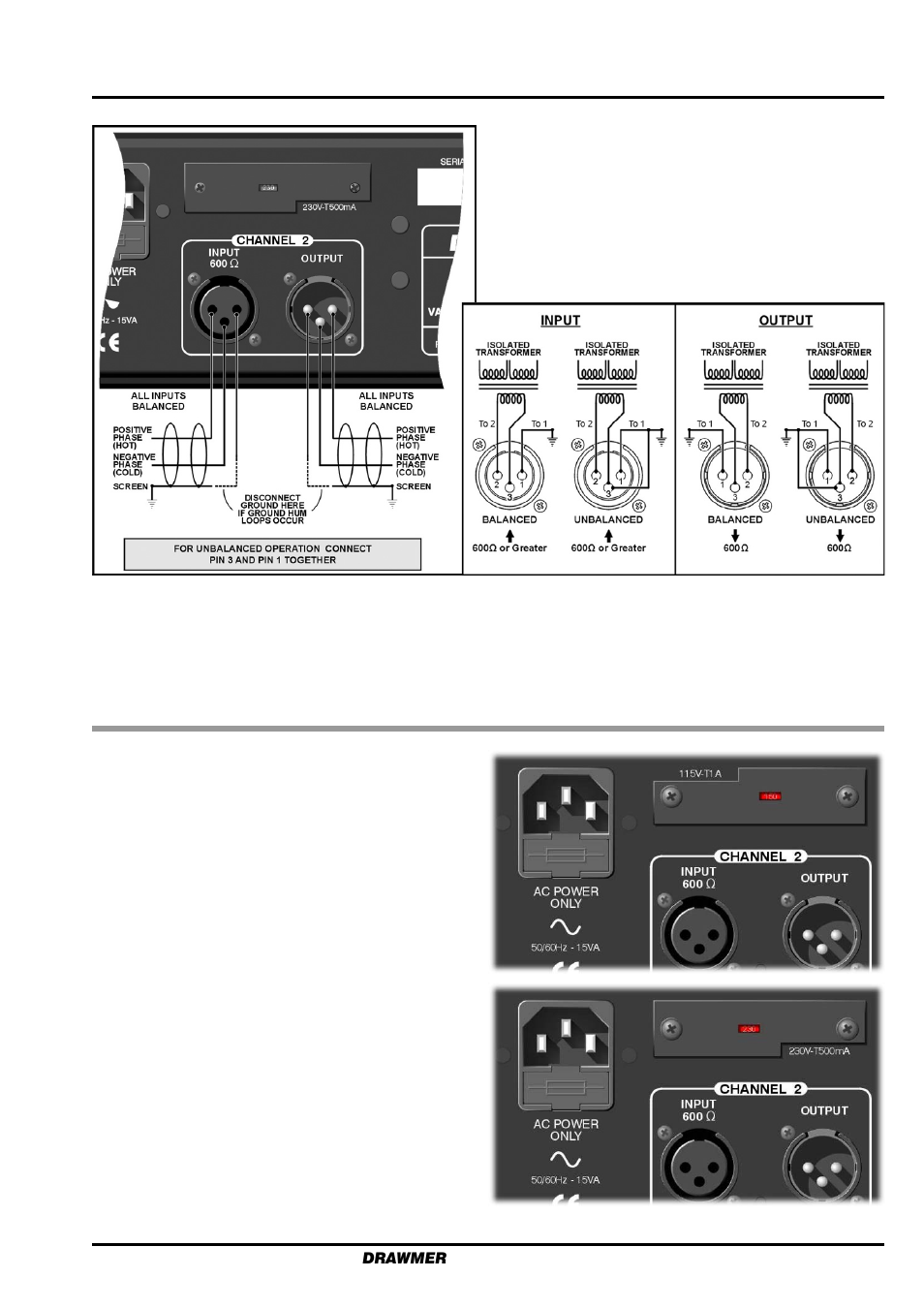 Audio connections, Power connection | Drawmer S2 Dual Channel Tube Compressor User Manual | Page 5 / 14