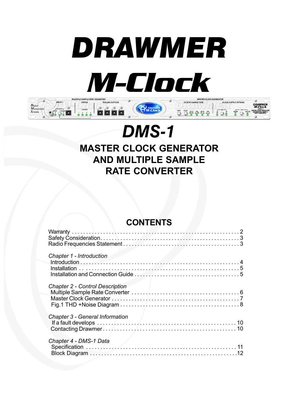 Drawmer DMS-1 M-Clock Master Clock Generator and Multiple Sample Rate Converter User Manual | 12 pages