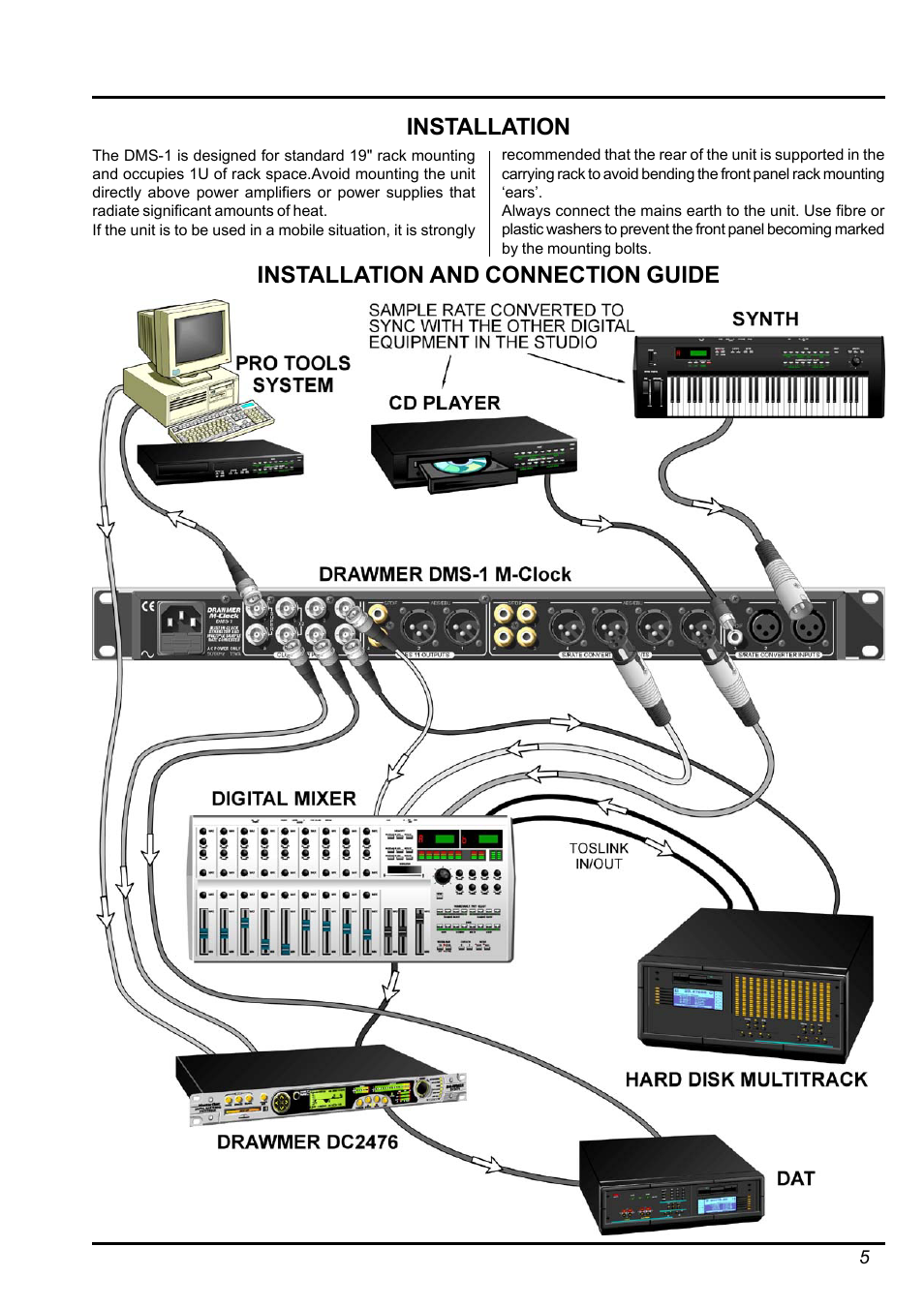 Installation installation and connection guide | Drawmer DMS-1 M-Clock Master Clock Generator and Multiple Sample Rate Converter User Manual | Page 5 / 12