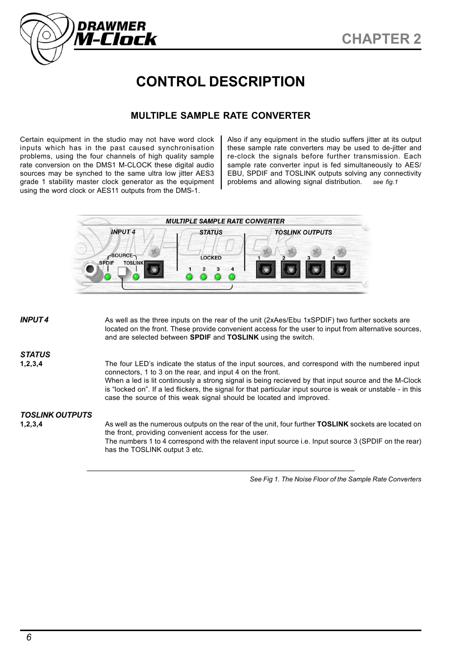 Control description, Chapter 2 | Drawmer DMS-1 M-Clock Master Clock Generator and Multiple Sample Rate Converter User Manual | Page 6 / 12