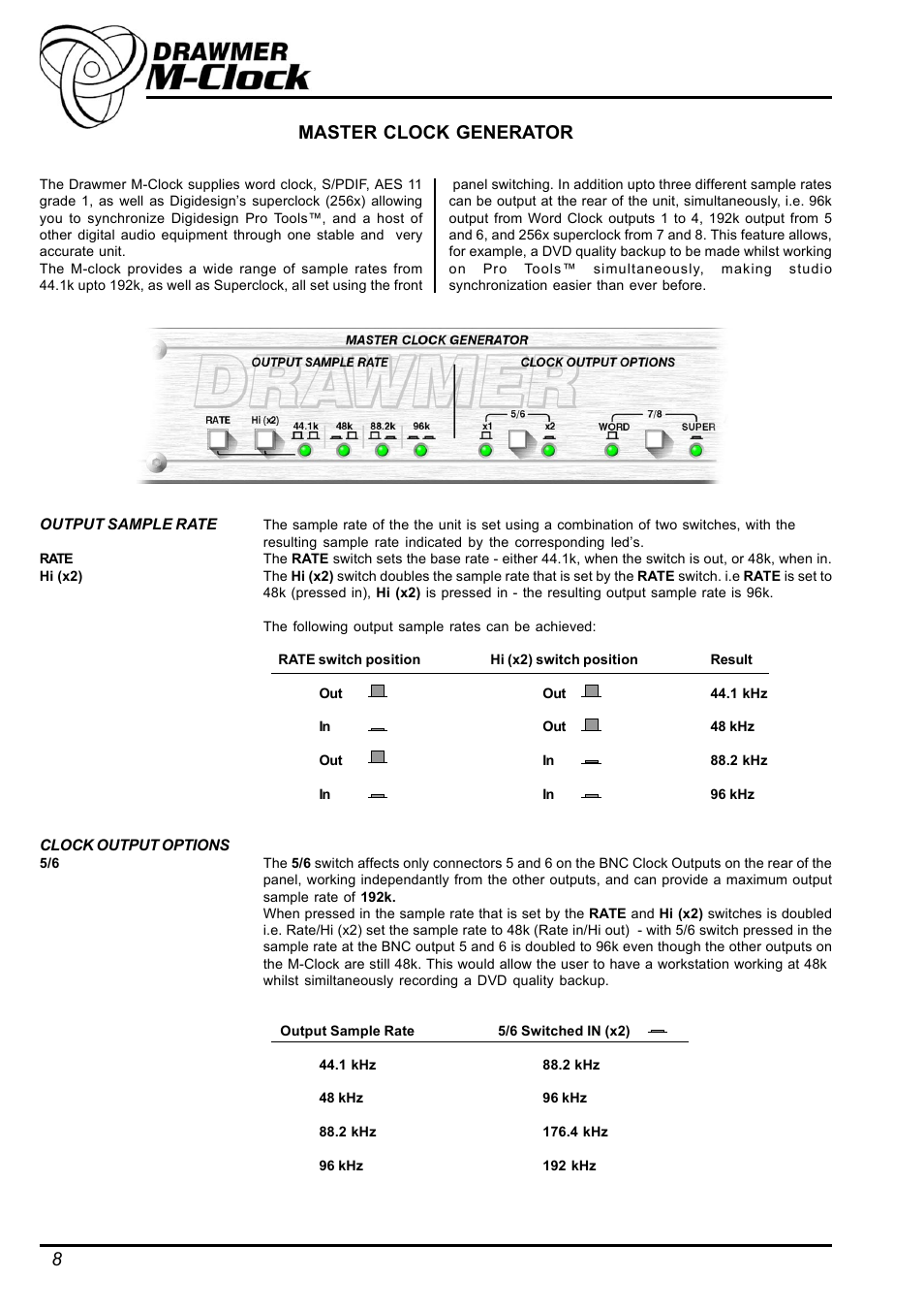 Master clock generator | Drawmer DMS-1 M-Clock Master Clock Generator and Multiple Sample Rate Converter User Manual | Page 8 / 12