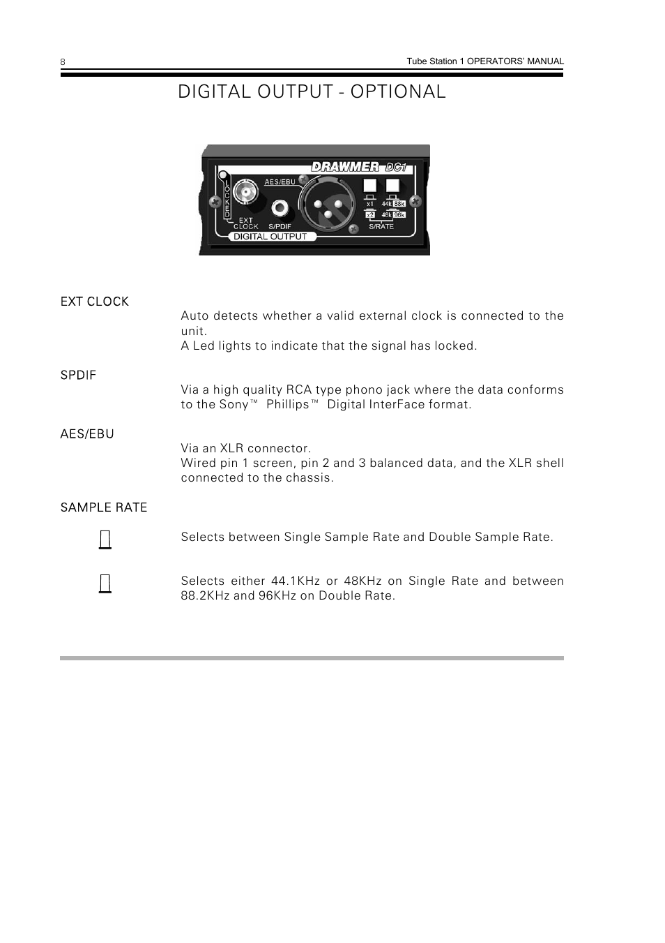 Digital output - optional | Drawmer TS1 Stereo Vacuum Tube Compressor with Instrument and Mic Pr-Amp User Manual | Page 10 / 16