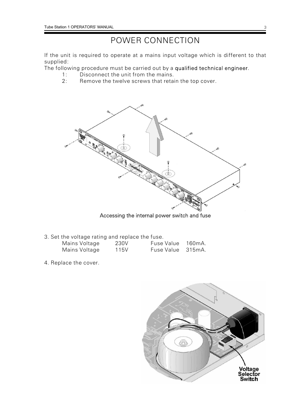 Power connection | Drawmer TS1 Stereo Vacuum Tube Compressor with Instrument and Mic Pr-Amp User Manual | Page 5 / 16