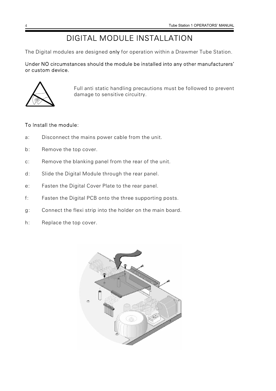 Digital module installation | Drawmer TS1 Stereo Vacuum Tube Compressor with Instrument and Mic Pr-Amp User Manual | Page 6 / 16