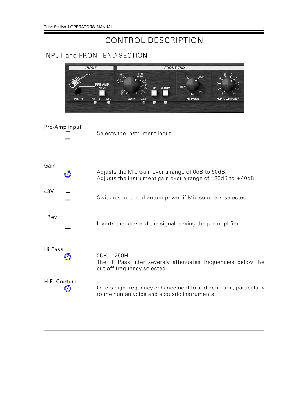 Control description | Drawmer TS1 Stereo Vacuum Tube Compressor with Instrument and Mic Pr-Amp User Manual | Page 7 / 16