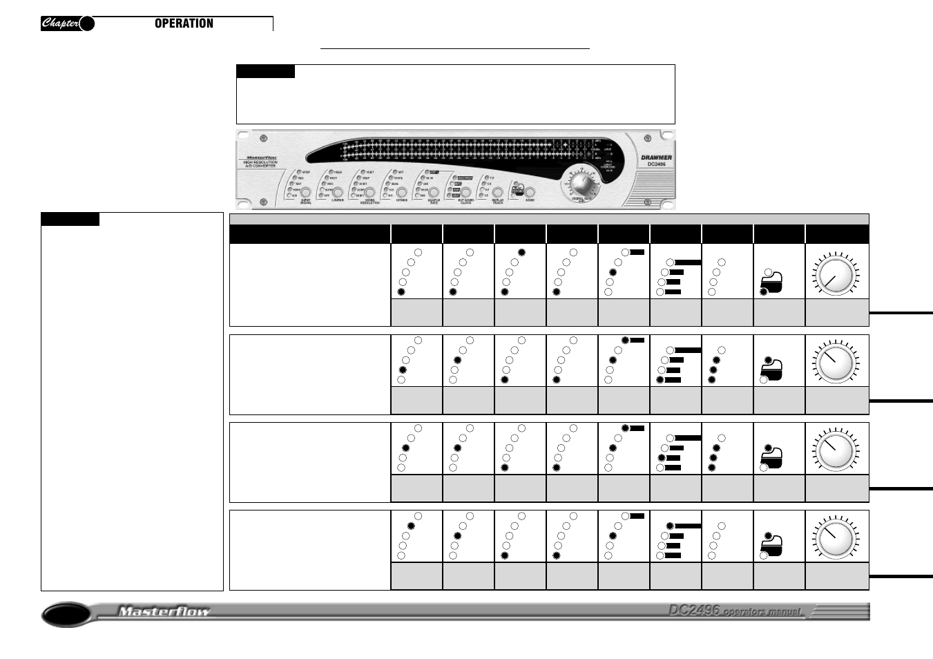 48k 24bit recording and replay, D=fjah, Operation | 48k 24 bit a/d input recording, 48k 24 bit a/d input replay from adat | Drawmer DC2496 High Resolution A/D Converter User Manual | Page 14 / 22