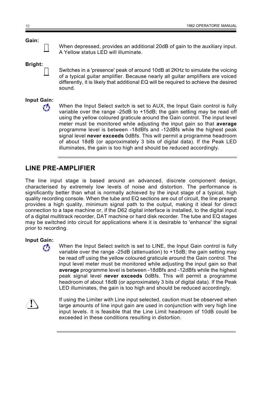 Line pre-amplifier | Drawmer 1962 Digital Vacuum Tube Pre-Amplifier User Manual | Page 14 / 26