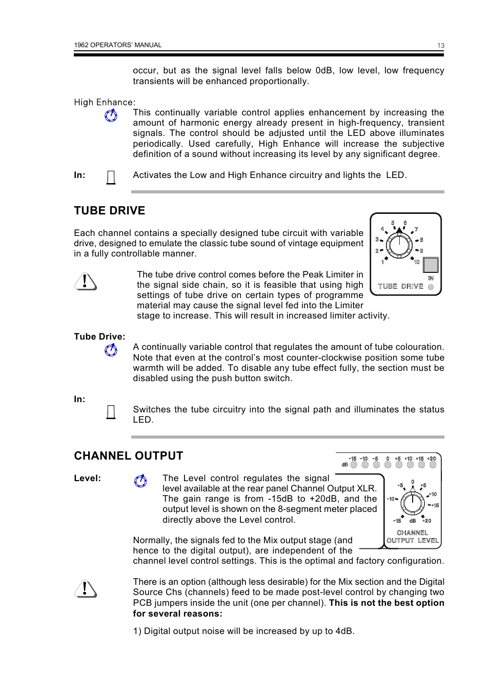 Tube drive, Channel output | Drawmer 1962 Digital Vacuum Tube Pre-Amplifier User Manual | Page 17 / 26