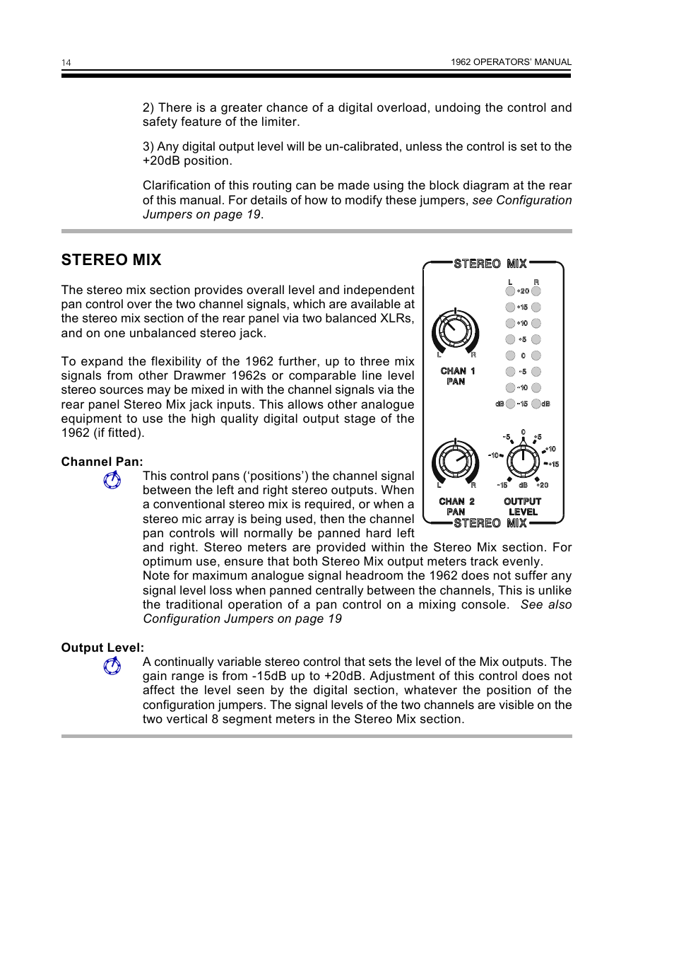 Stereo mix | Drawmer 1962 Digital Vacuum Tube Pre-Amplifier User Manual | Page 18 / 26