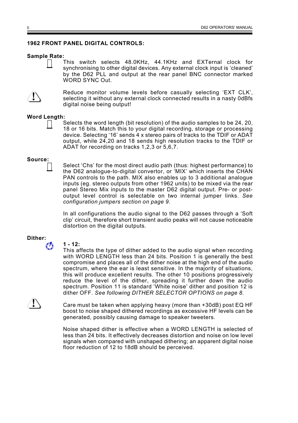 Drawmer D62 Digital Module User Manual | Page 10 / 14