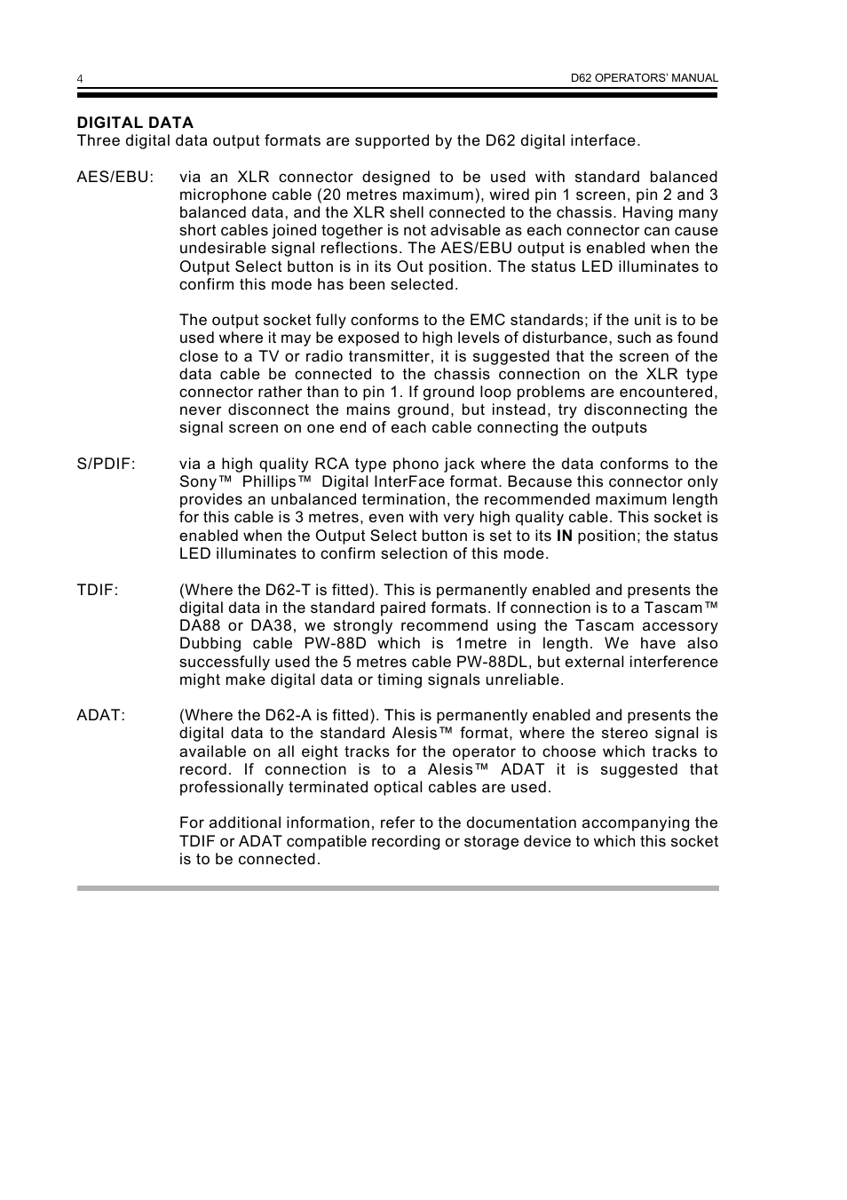 Drawmer D62 Digital Module User Manual | Page 8 / 14