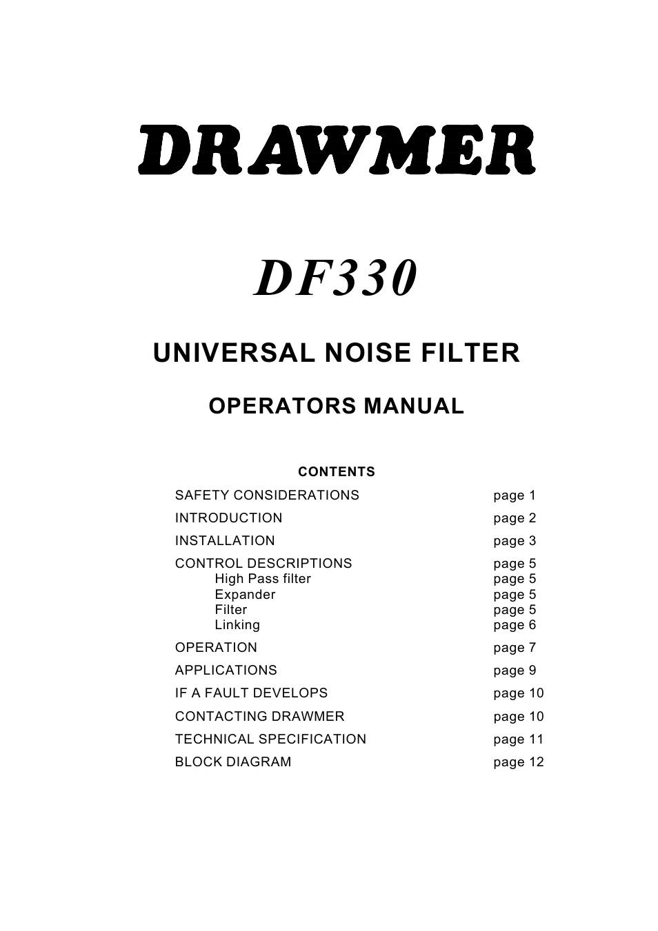 Drawmer DF330 Universal Noise Filter User Manual | 14 pages