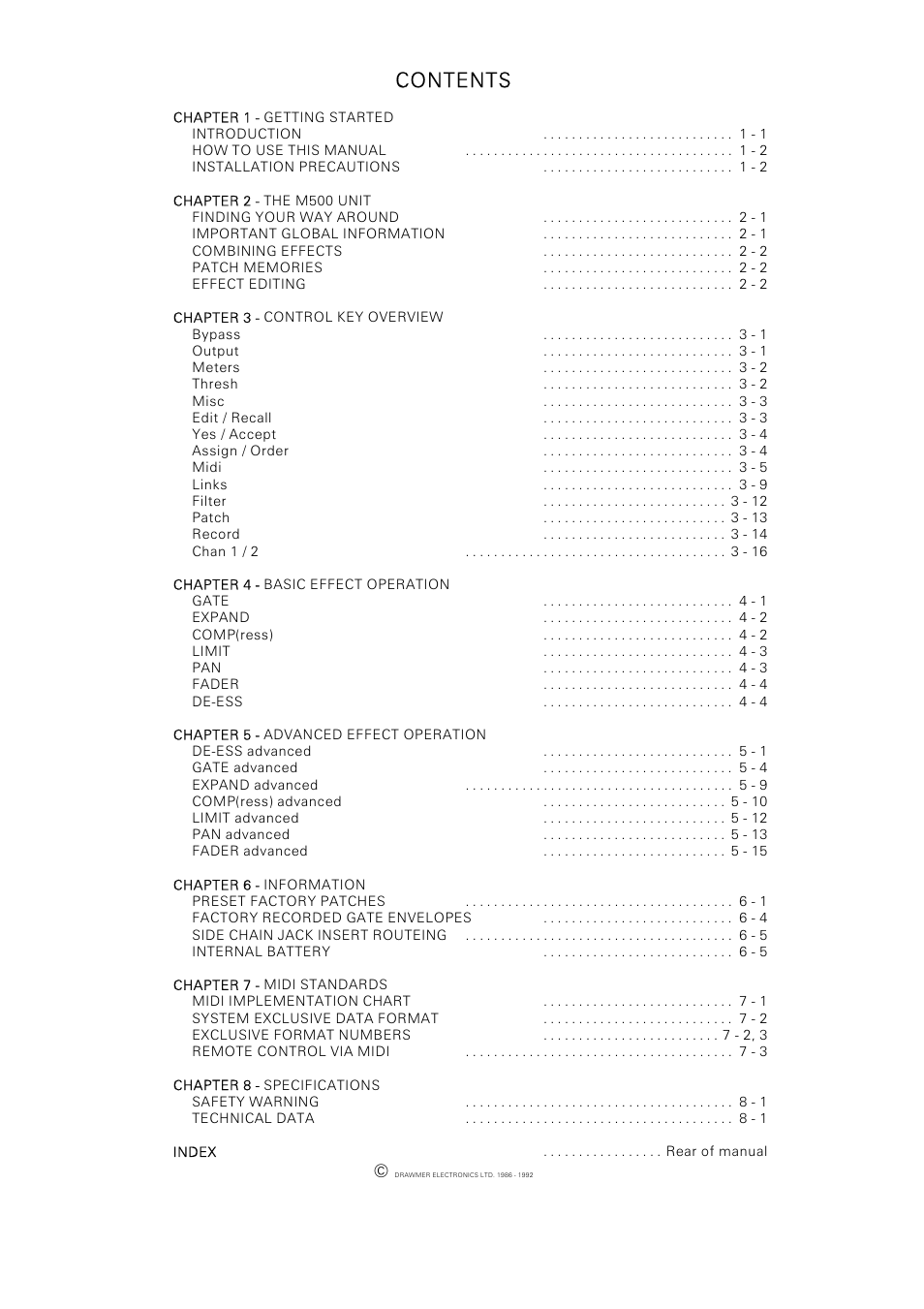 Drawmer M500 Dynamics Processor User Manual | Page 2 / 55