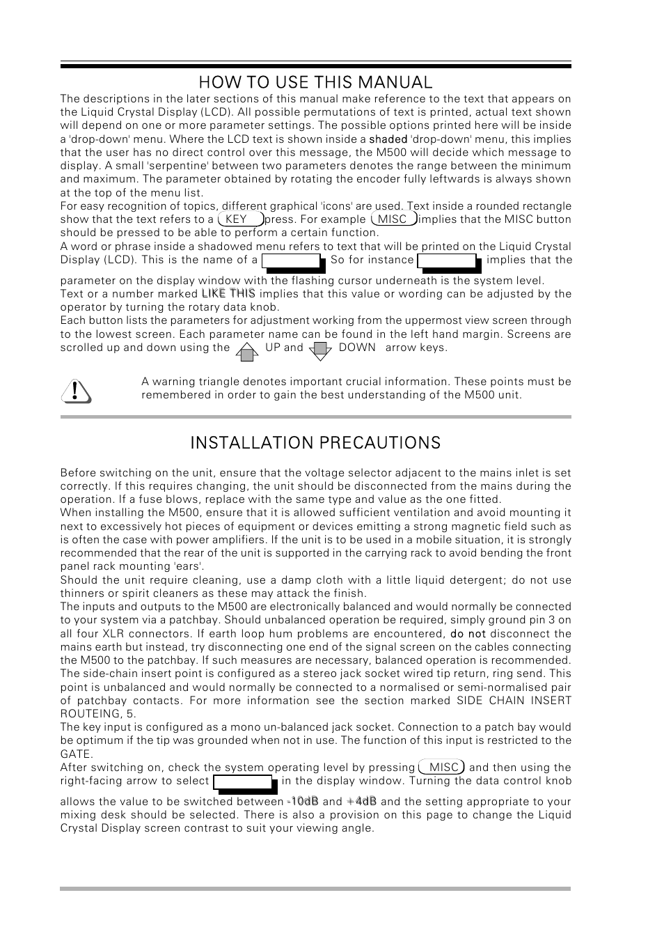 How to use this manual, Installation precautions | Drawmer M500 Dynamics Processor User Manual | Page 4 / 55