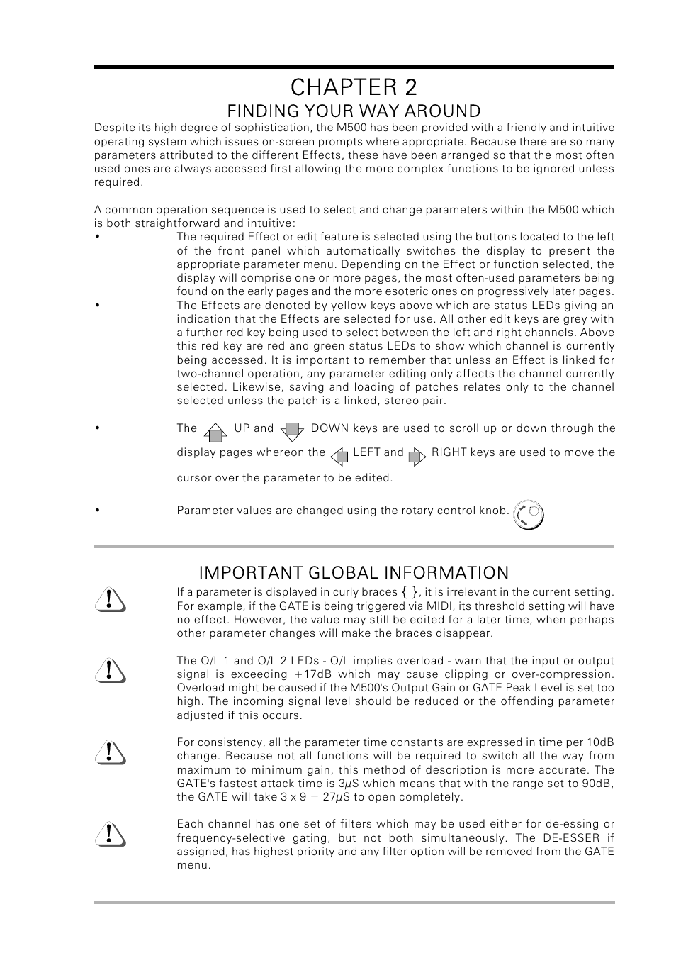 Chapter 2, Finding your way around, Important global information | Drawmer M500 Dynamics Processor User Manual | Page 5 / 55