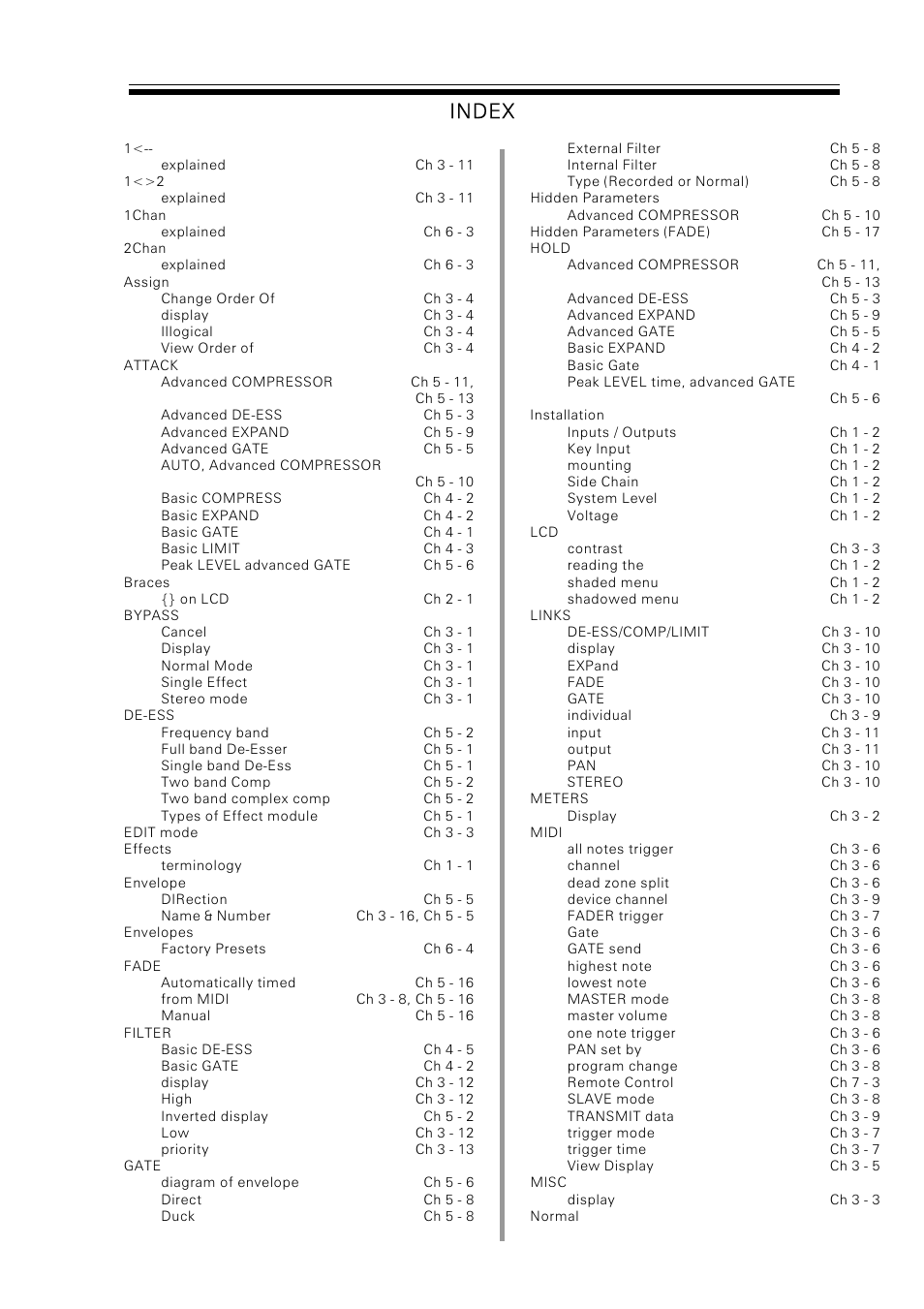 Index | Drawmer M500 Dynamics Processor User Manual | Page 54 / 55