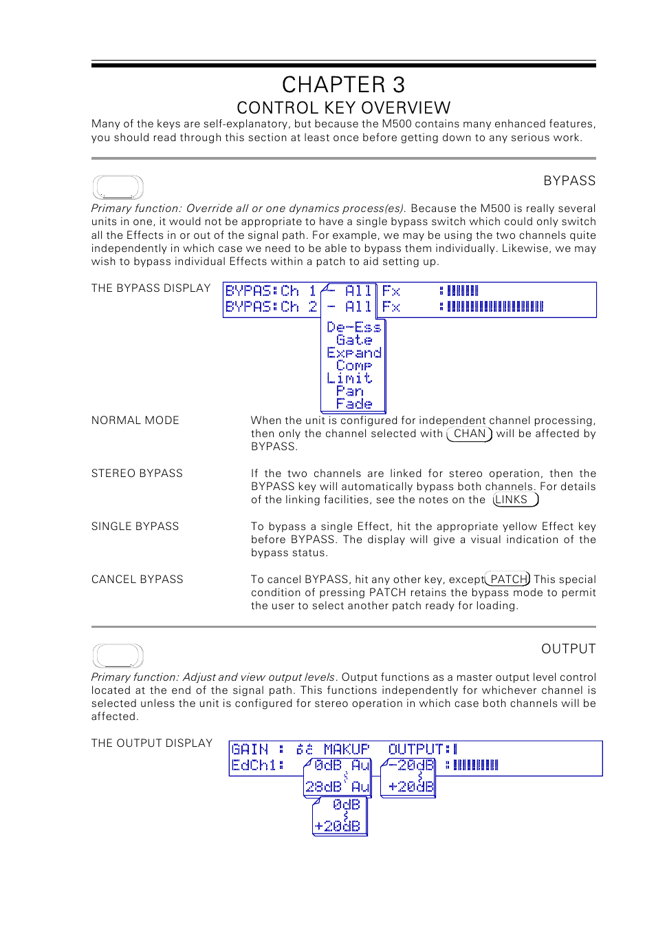 Chapter 3, Control key overview | Drawmer M500 Dynamics Processor User Manual | Page 7 / 55