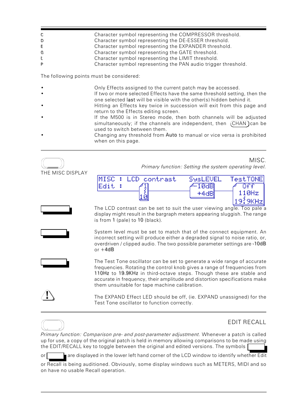 Misc, Edit recall | Drawmer M500 Dynamics Processor User Manual | Page 9 / 55