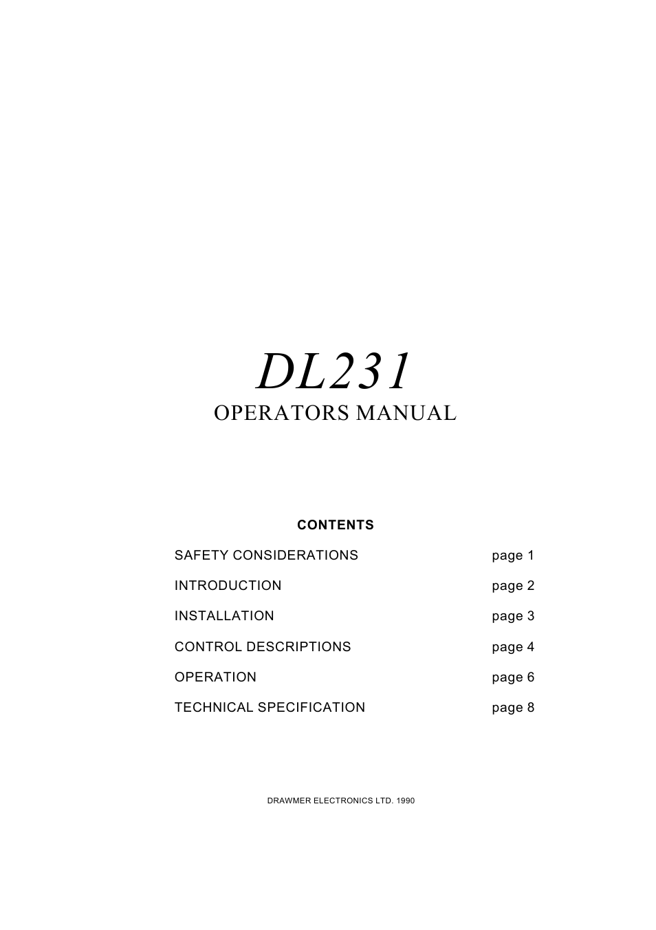 Drawmer DL231 Dual Expander/Compressor User Manual | 10 pages