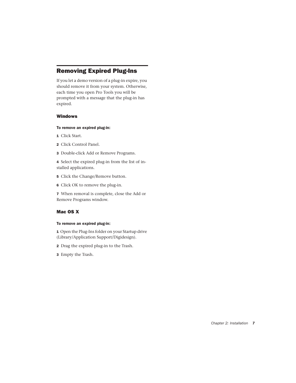Removing expired plug-ins, Windows, Mac os x | Drawmer Drawmer Dynamics for Pro Tools User Manual | Page 11 / 39