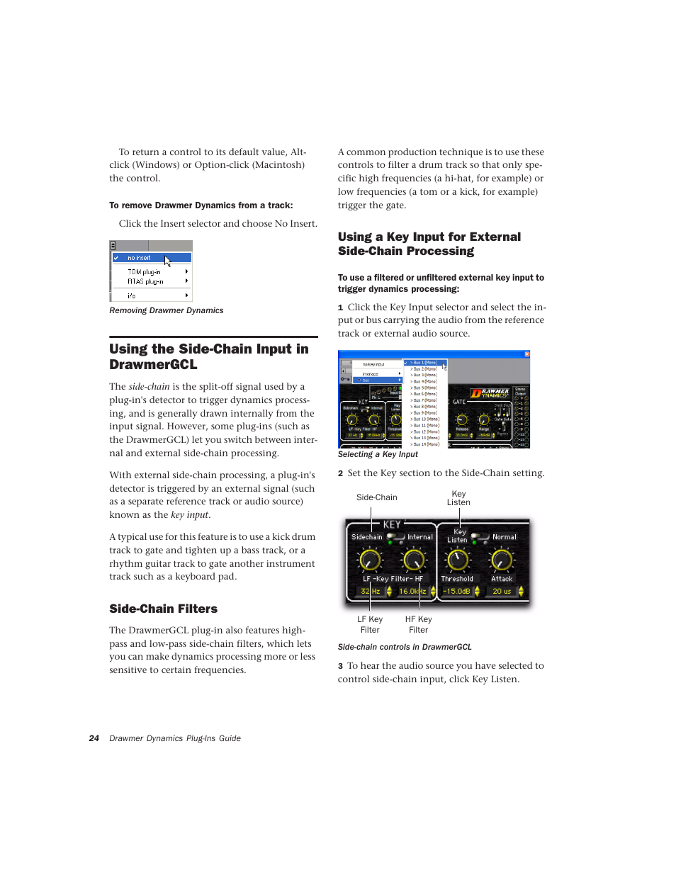 Using the side-chain input in drawmergcl, Side-chain filters | Drawmer Drawmer Dynamics for Pro Tools User Manual | Page 28 / 39
