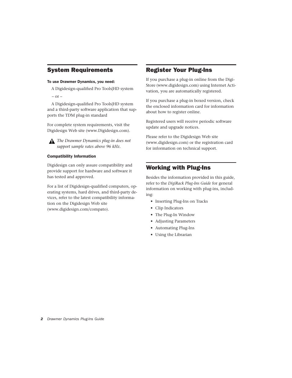 System requirements, Register your plug-ins, Working with plug-ins | Drawmer Drawmer Dynamics for Pro Tools User Manual | Page 6 / 39