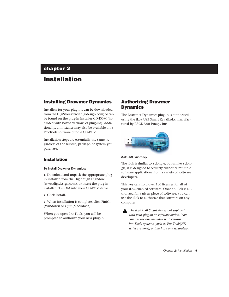 Installation, Installing drawmer dynamics, Authorizing drawmer dynamics | Chapter 2. installation, Chapter 2 | Drawmer Drawmer Dynamics for Pro Tools User Manual | Page 9 / 39