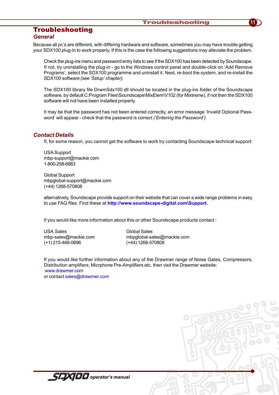 Troubleshooting | Drawmer SDX100 for Soundscape User Manual | Page 15 / 15