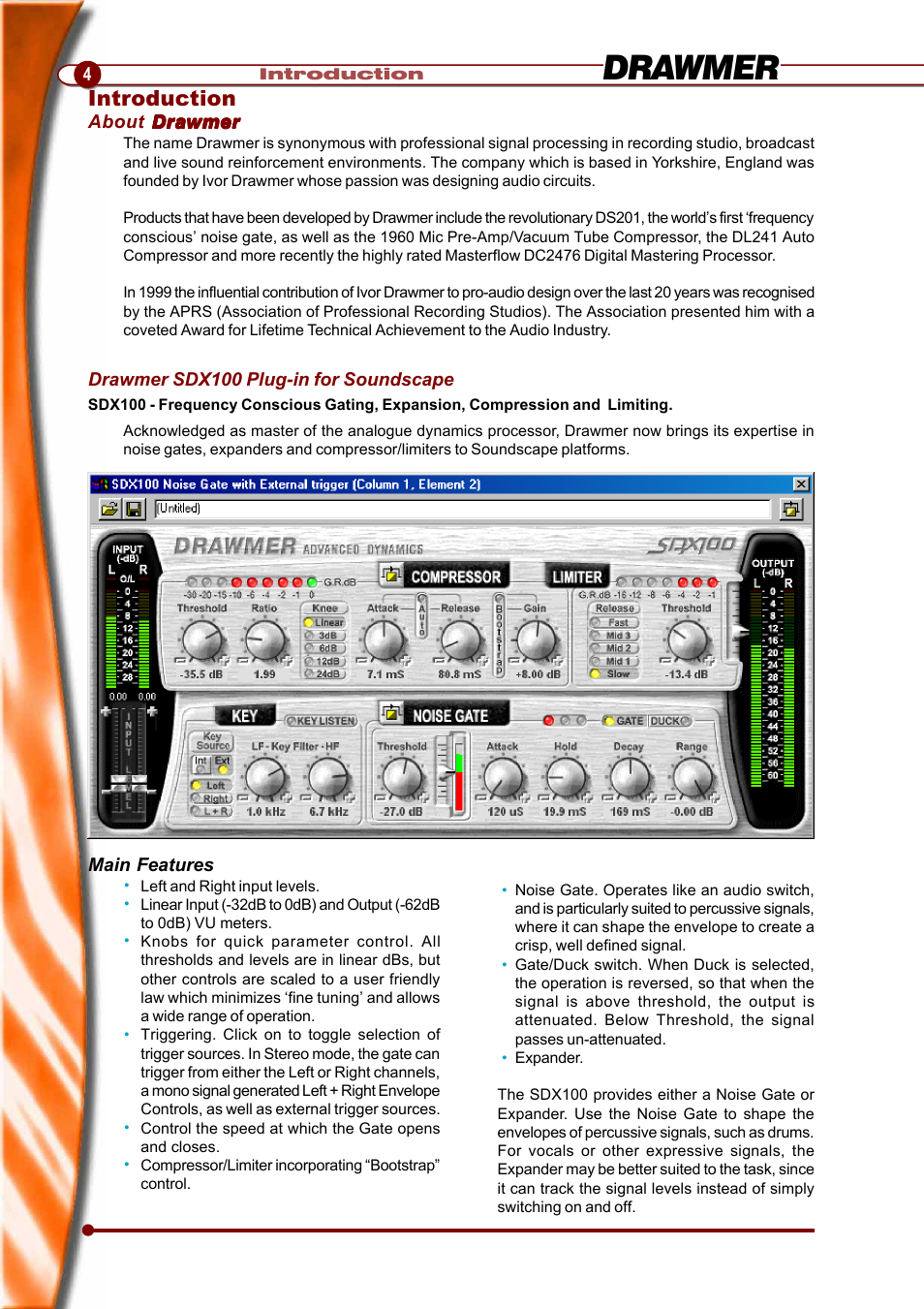 Drawmer, Introduction | Drawmer SDX100 for Soundscape User Manual | Page 8 / 15