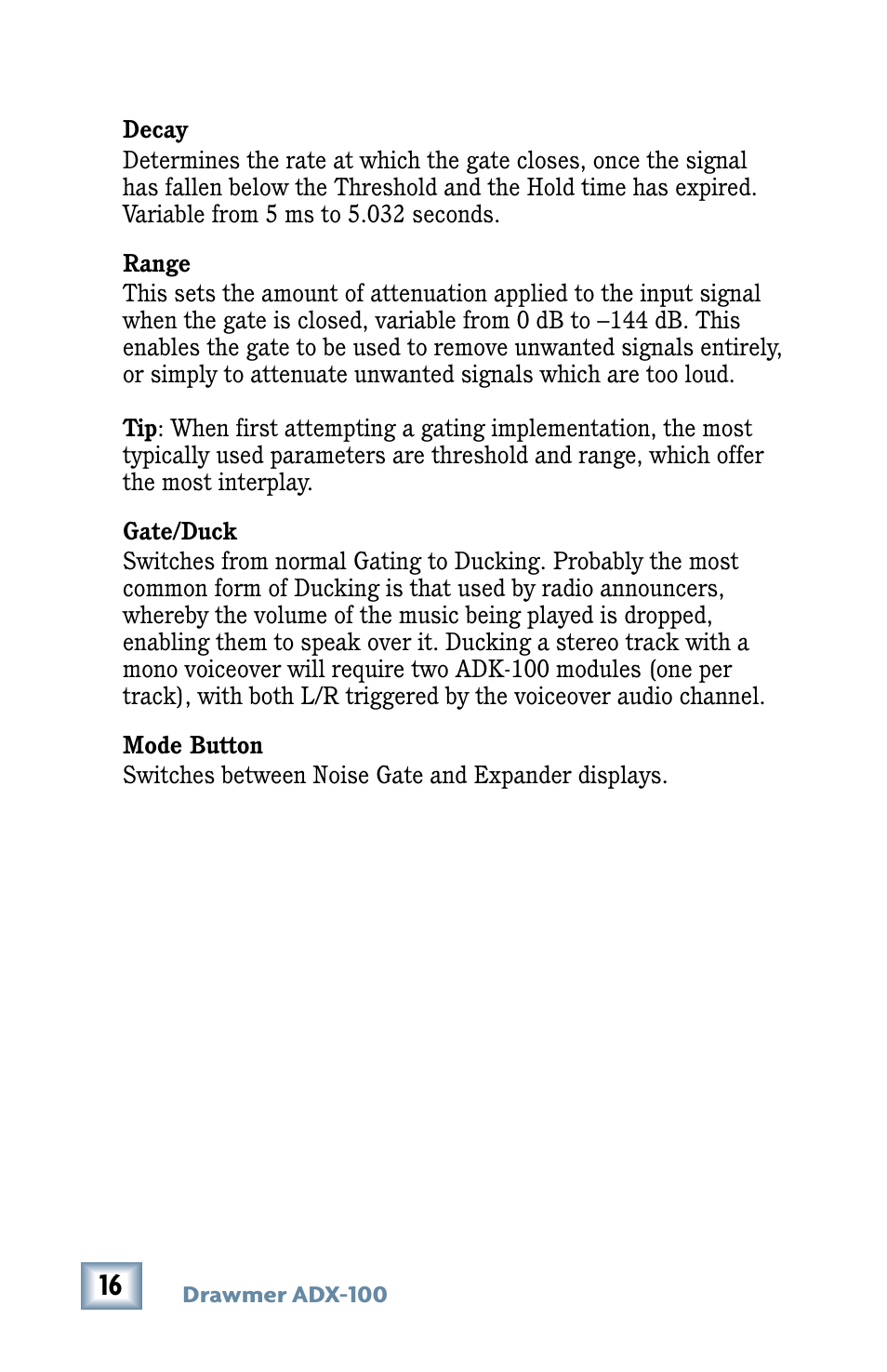 Drawmer Advanced Dynamics for Mackie D8B User Manual | Page 16 / 32