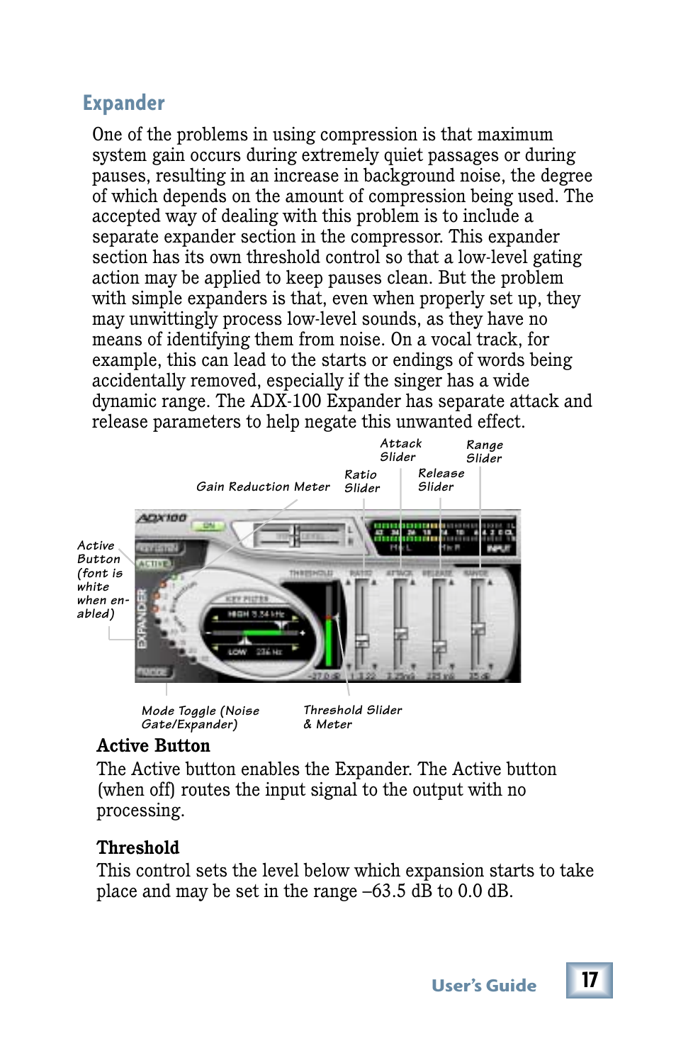 Expander | Drawmer Advanced Dynamics for Mackie D8B User Manual | Page 17 / 32