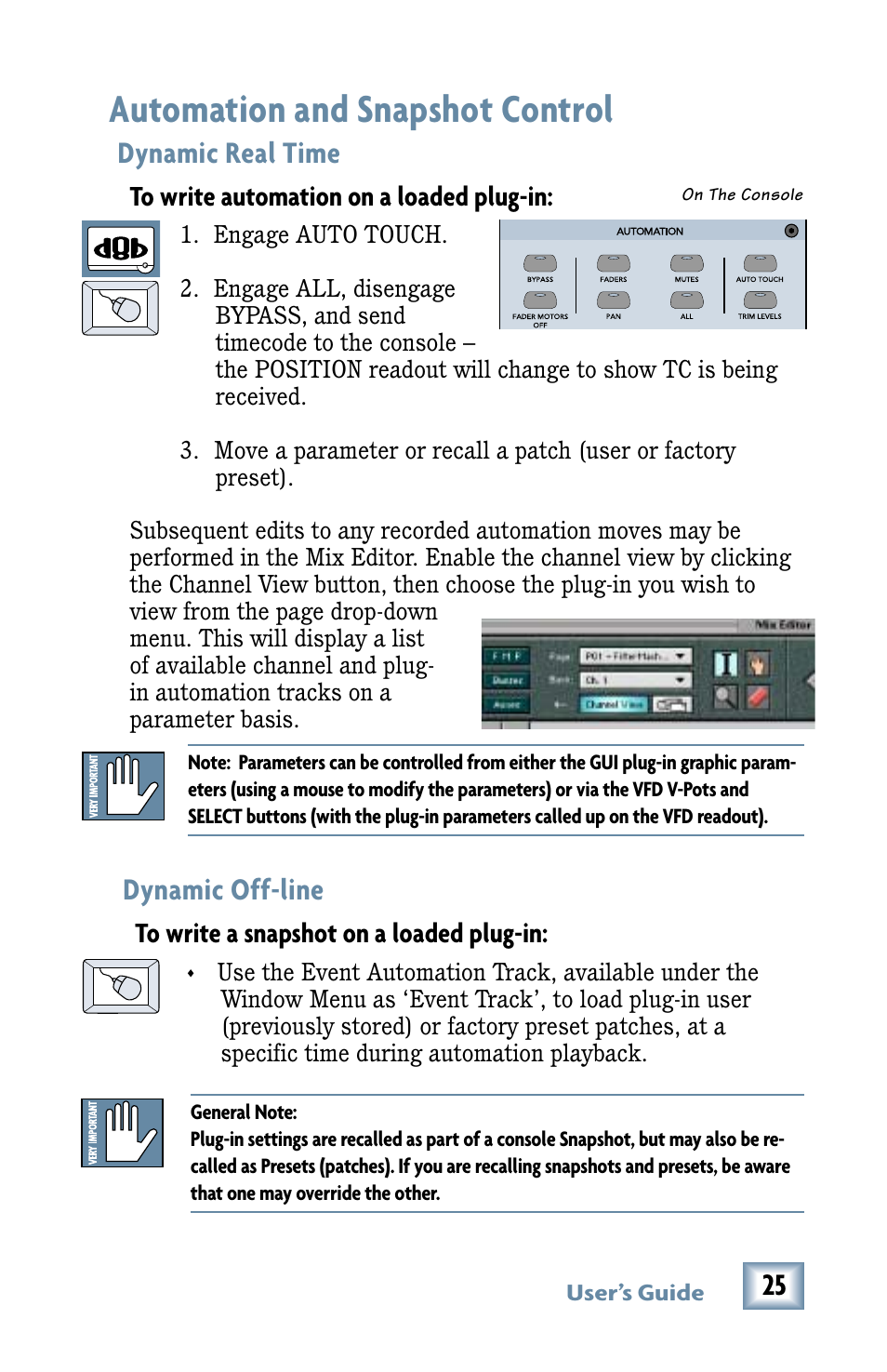 Automation and snapshot control, Dynamic real time, Dynamic off-line | Dynamic real time dynamic off-line | Drawmer Advanced Dynamics for Mackie D8B User Manual | Page 25 / 32