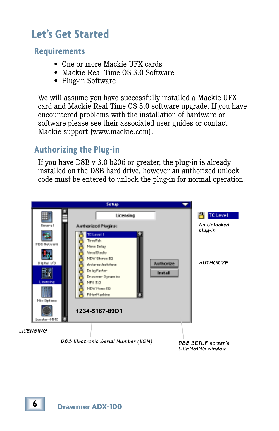 Let's get started, Requirements, Authorizing the plug-in | Let’s get started, Requirements authorizing the plug-in | Drawmer Advanced Dynamics for Mackie D8B User Manual | Page 6 / 32