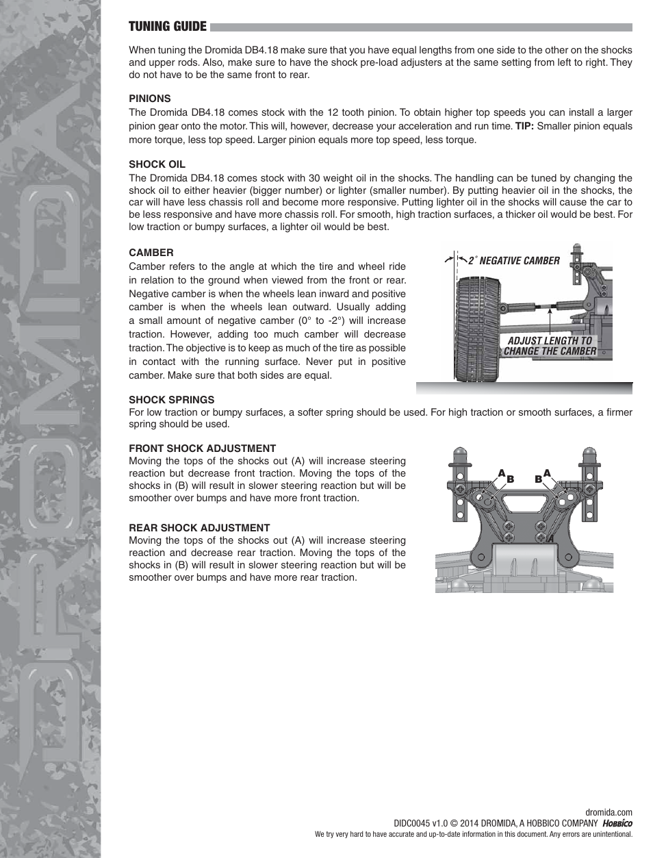 Tuning guide | Dromida DB4.18 Assembly Guide User Manual | Page 12 / 12