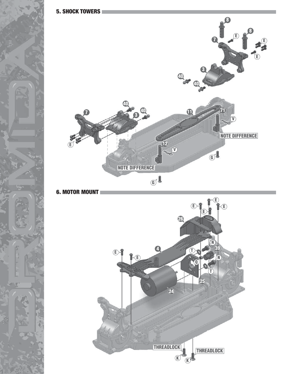 Shock towers, Motor mount | Dromida DB4.18 Assembly Guide User Manual | Page 4 / 12