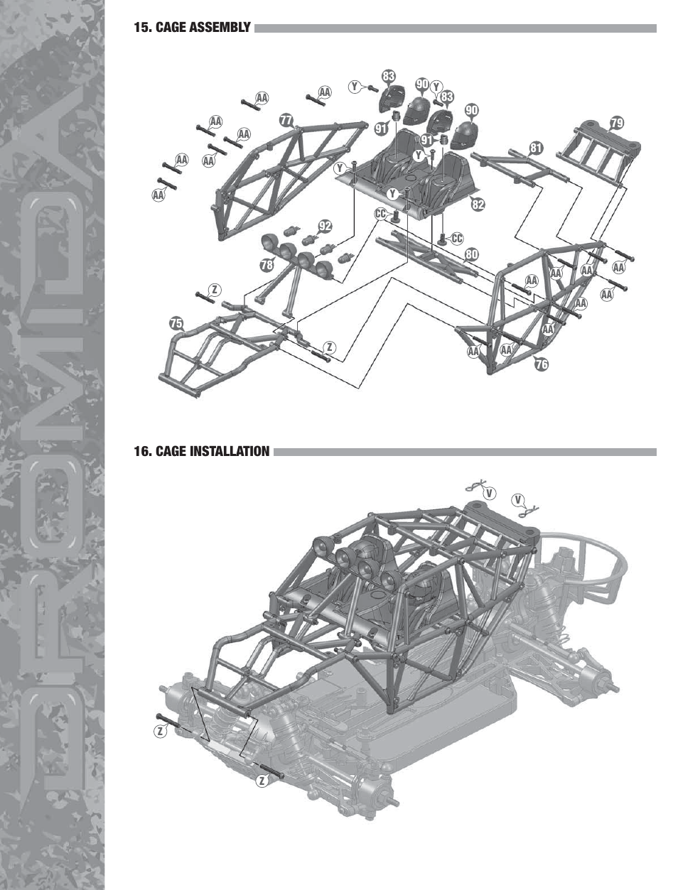Cage assembly, Cage installation | Dromida DB4.18 Assembly Guide User Manual | Page 9 / 12