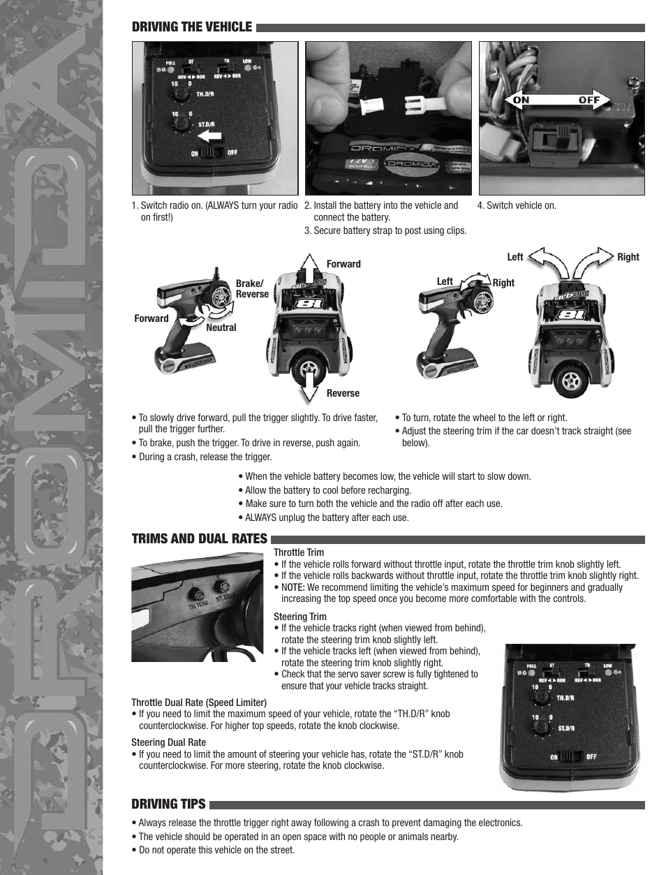 Trims and dual rates driving the vehicle, Driving tips | Dromida DT4.18 Manual User Manual | Page 3 / 4