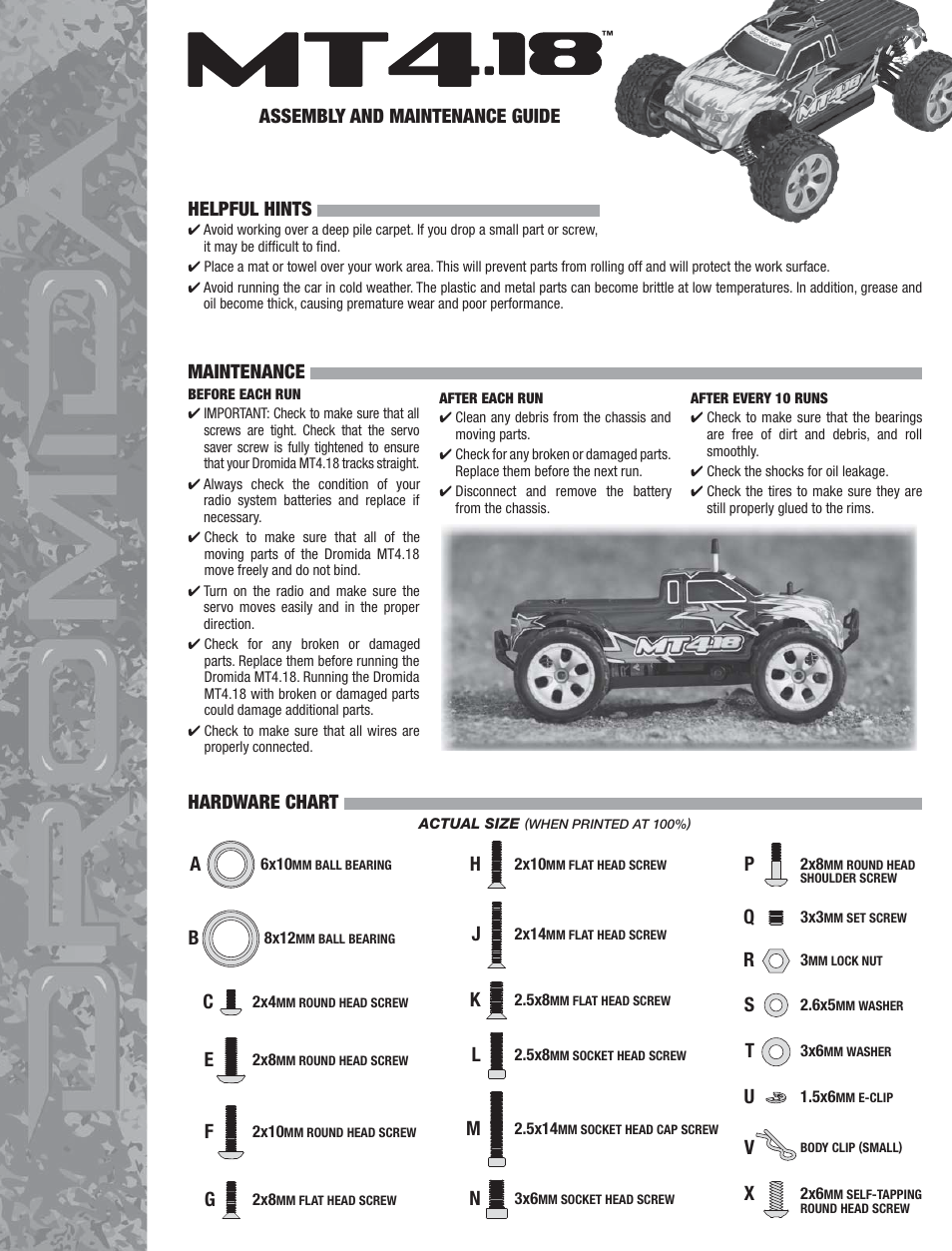 Dromida MT4.18 Assembly Guide User Manual | 9 pages