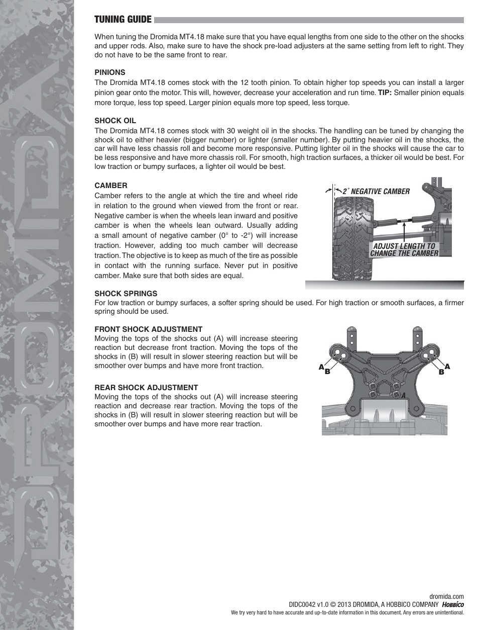 Tuning guide | Dromida MT4.18 Assembly Guide User Manual | Page 9 / 9