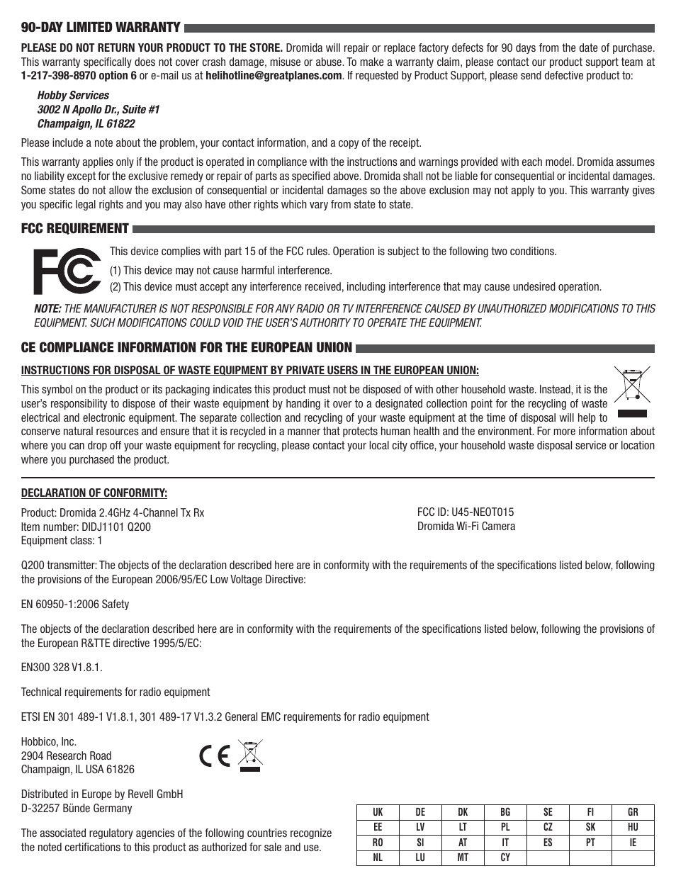 Day limited warranty | Dromida Ominus FPV User Manual | Page 7 / 8