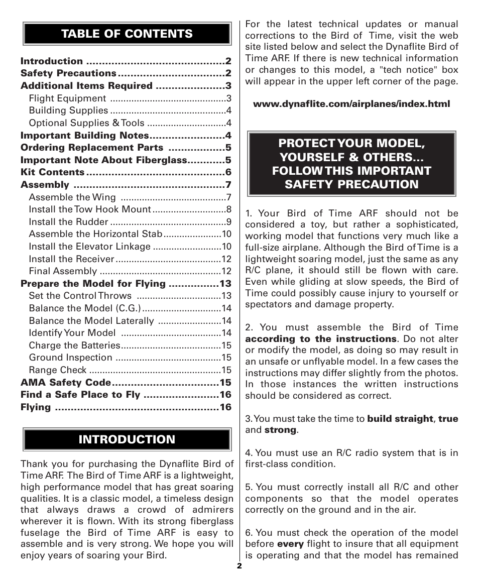 Dynaflite GPMA1052 Bird of Time User Manual | Page 2 / 20