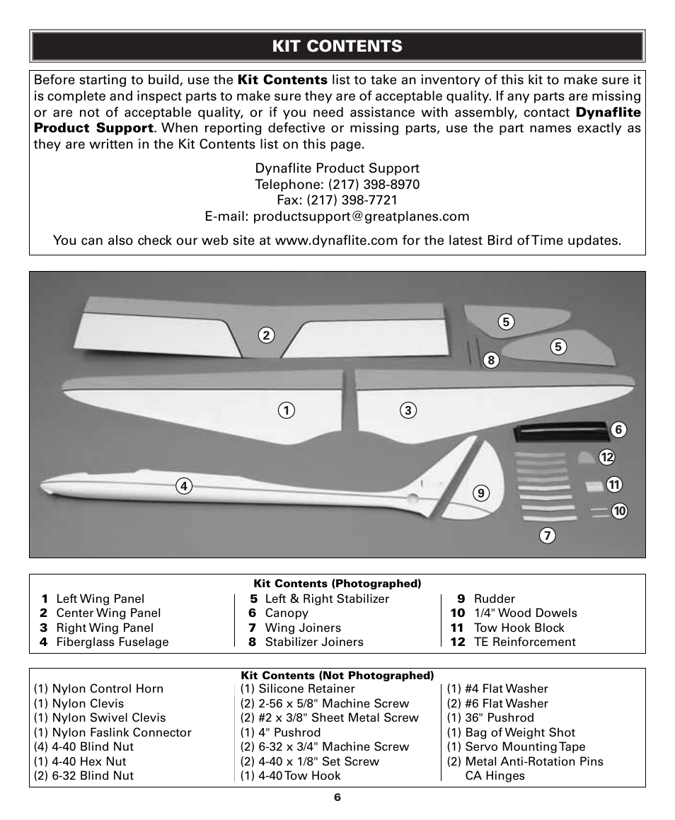 Kit contents | Dynaflite GPMA1052 Bird of Time User Manual | Page 6 / 20